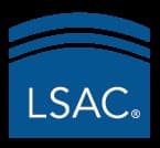 The blue LSAC (Law School Admission Council) logo, an arched wordmark on a rounded badge.