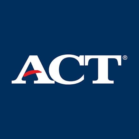 The official ACT logo in bold white letters with a red accent on a dark blue background, used to represent the ACT standardized test.