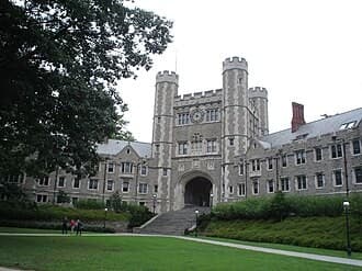 Princeton University’s Blair Hall, a Collegiate Gothic stone building with twin towers and a central archway.