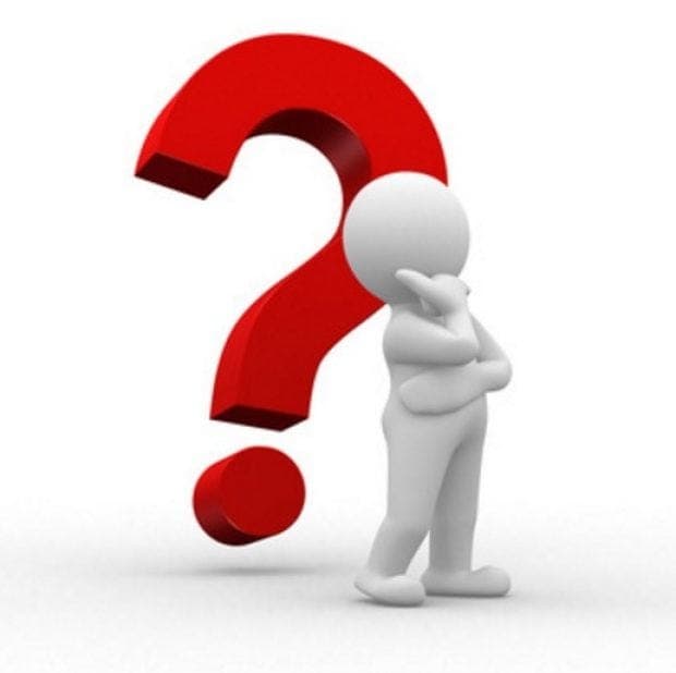 An illustrated white 3D figure standing thoughtfully beside an oversized red question mark.