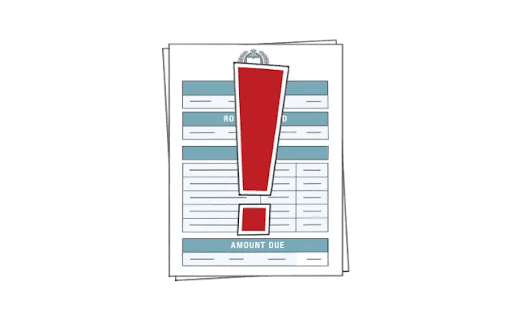 Illustration of a tuition bill with a large red exclamation mark overlay, highlighting the urgency of understanding the amount due.